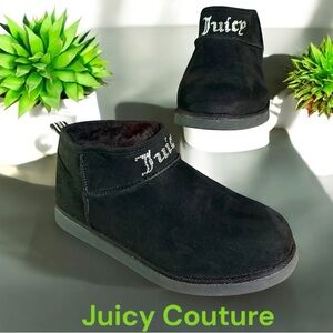 Juicy Couture-size 7.5 Kerri Women's Faux Fur Black Microsuede Ankle Boots. EUC